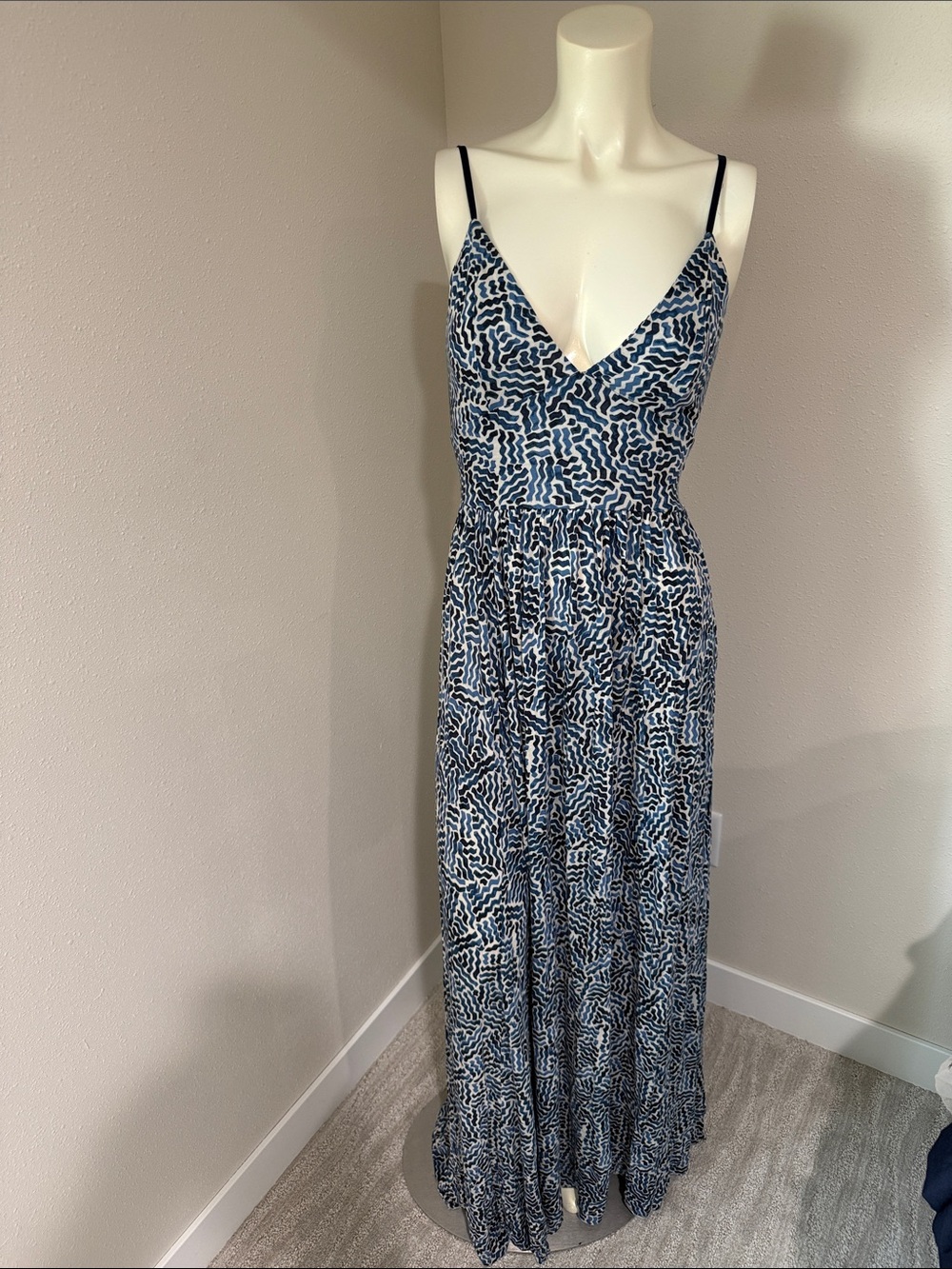 silence + noise Blue and White Printed Wrap Maxi Dress